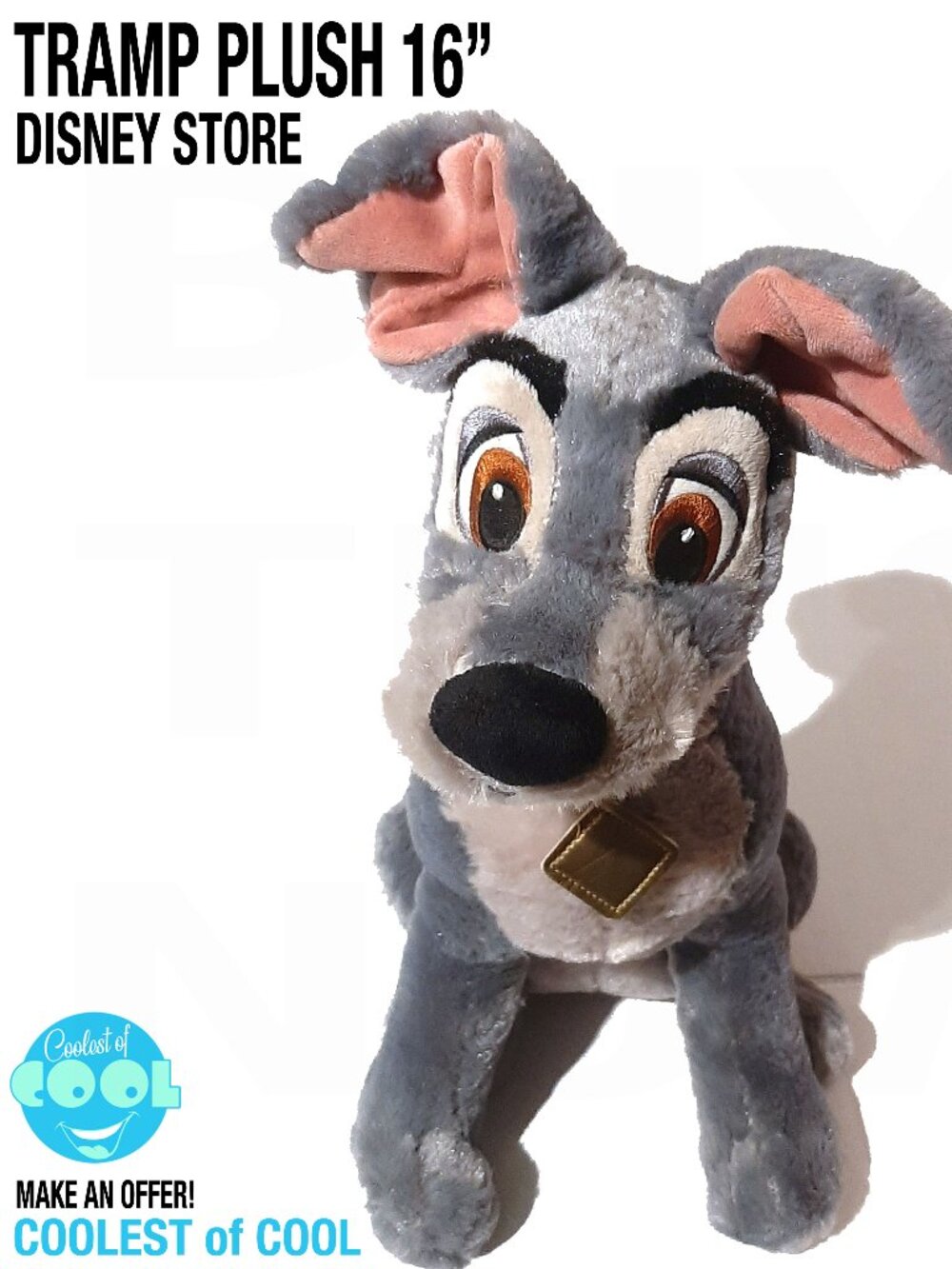 Disney Store Lady & the Tramp plush toy stuffed TRAMP puppy dog 16" collectible